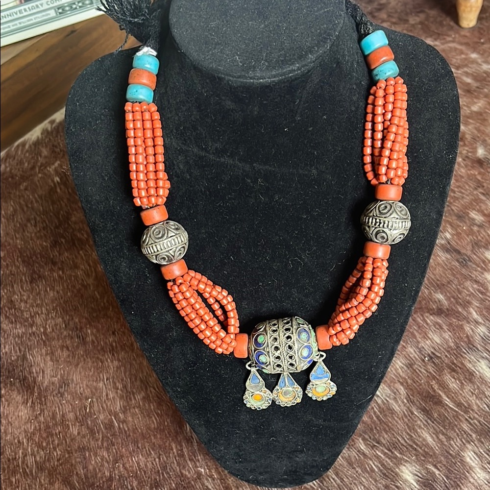 Handcrafted Beaded Necklace with Silver Accents